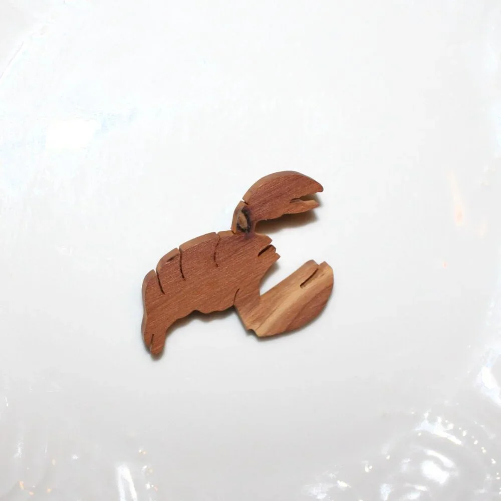 Wooden Crawfish Crawdad Brooch Pin Vintage